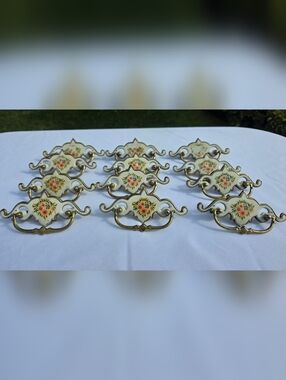 VINTAGE French Provincial Floral Drop Bail Drawer Pulls - Set of 12